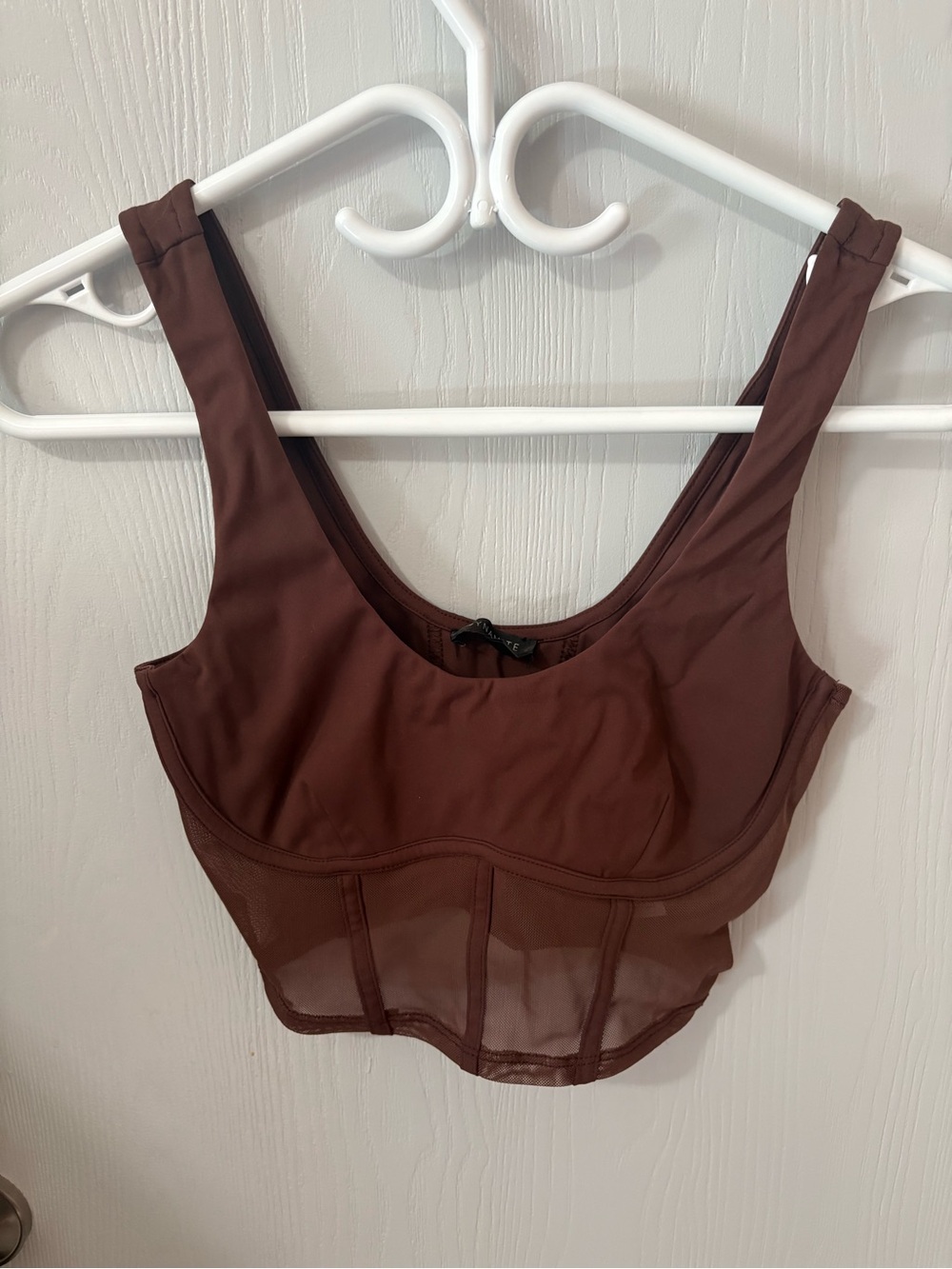 Dynamite Brown Mesh-Panel Cropped corset top size xs